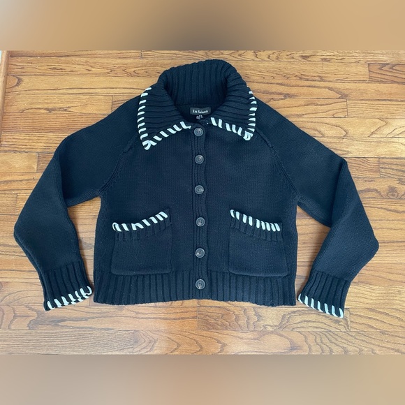 En Saison Piper Whipstitch Black & White Cardigan Sweater Women’s Medium NEW - Picture 14 of 14